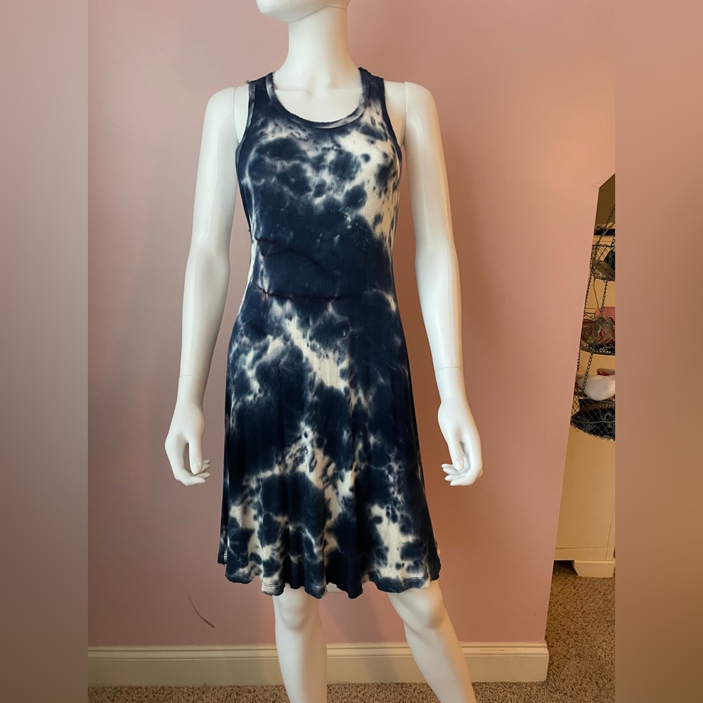 Mittoshop Blue and White ribbed distressed tie dye  Sundress